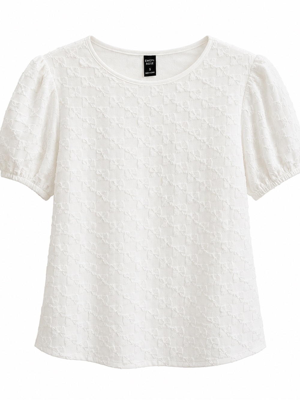 Emery Rose White Textured Puff Sleeve Top Size S